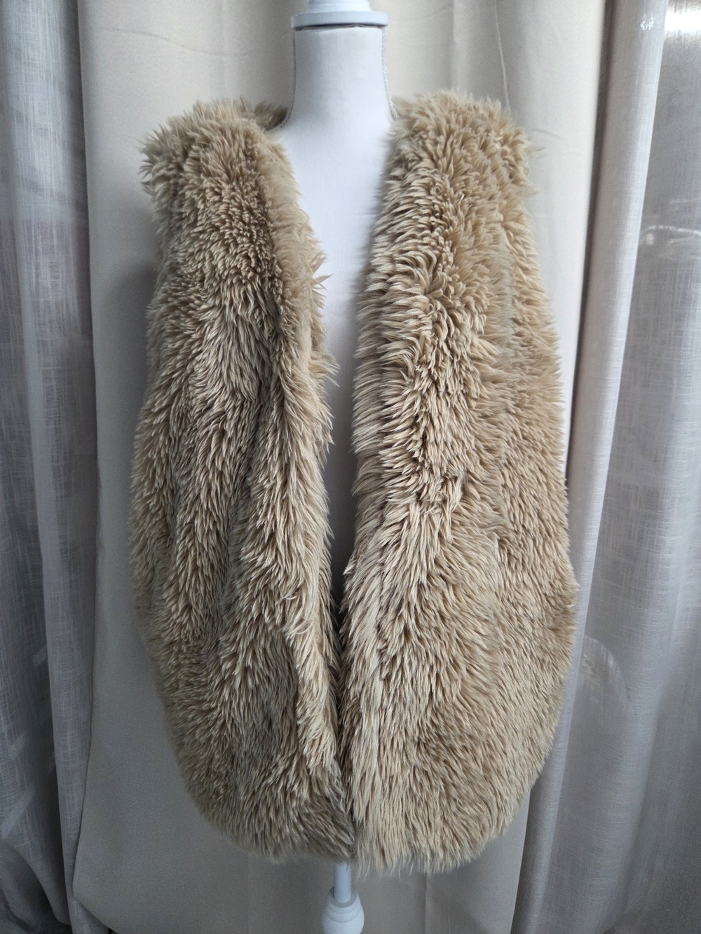 Beige Faux Fur Vest Boho Size XL